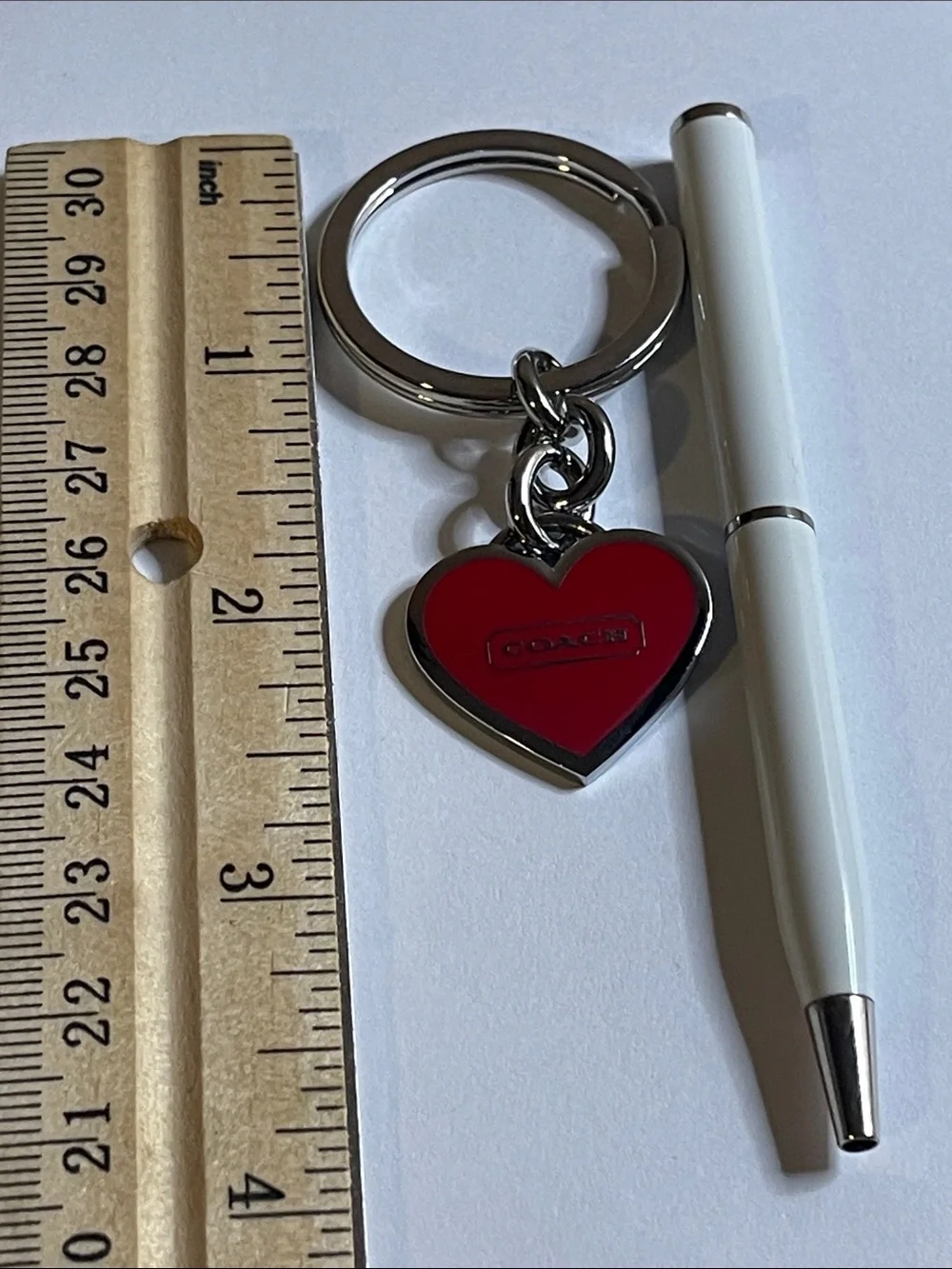 Coach Red Heart Keyring with Silver Hardware and Coach Pen